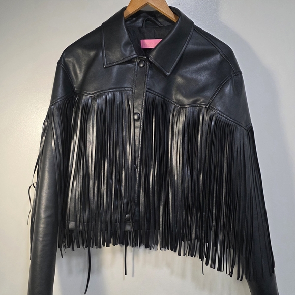 Azalea Wang Jackets & Blazers - Azalea Wang Black Fringe Leather Jacket